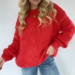 Easel Chunky Slouchy Sweater Fisherman Puff Sleeve Shabby Chic Textured
